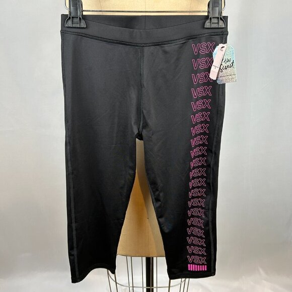 NEW Victoria's Secret Pink Logo Spell Out Capri Black Legging Pants Size Small - Picture 15 of 16